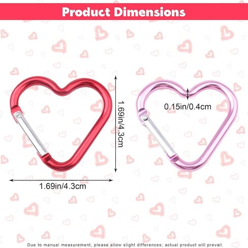 10Pcs Heart Carabiner, Heart Shaped Carabiner Clip, Cute Keychain Clips, Pink & Red Snap Hook Key Ring Aluminum Alloy Key Holder for Valentine's Gift Camping Hiking Backpack Outdoor Spring Traveling in Kuwait
