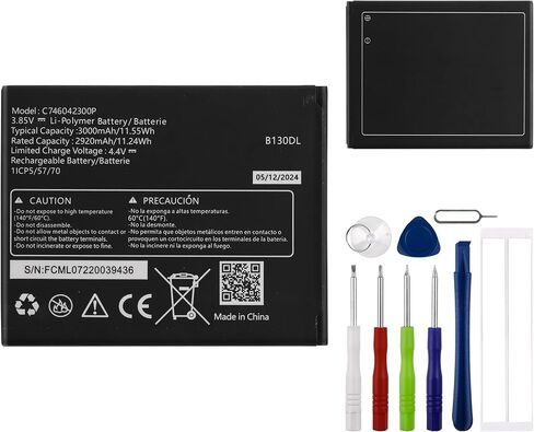 بطارية بديلة C746042300P متوافقة مع BLU View 2 B130DL B131DL، 3000 مللي أمبير/3.85 فولت، مع مجموعة أدوات الإصلاح in Kuwait