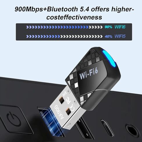 AX900Mbps USB WiFi 6 Adapter for PC, 2-in-1 Bluetooth 5.4 WiFi Adapter. 2.4G/5G Dual-Band Wireless Network Transceiver for Laptop/Desktop/Computer, WPA3, Supports Windows 11/10 Black in Saudi Arabia
