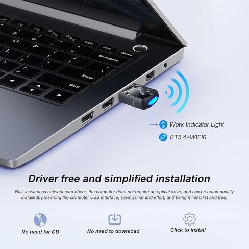AX900Mbps USB WiFi 6 Adapter for PC, 2-in-1 Bluetooth 5.4 WiFi Adapter. 2.4G/5G Dual-Band Wireless Network Transceiver for Laptop/Desktop/Computer, WPA3, Supports Windows 11/10 Black in Saudi Arabia