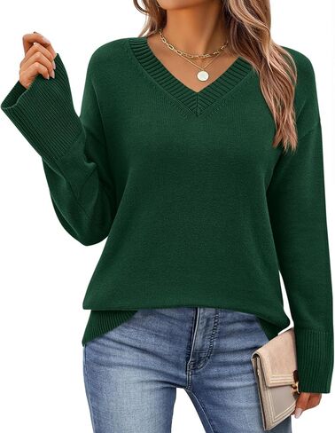 PRETTYGARDEN Womens V Neck Sweaters Fall Trendy 2025 Casual Long Sleeve Oversized Cozy Pullover Sweater Lightweight Knit Tops in Saudi Arabia