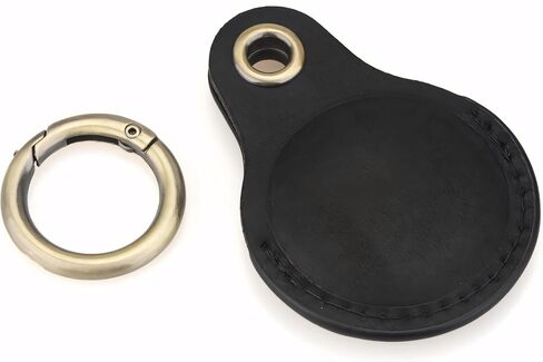 Genuine Leather AirTag Keychain Holder Compatible with Apple AirTags Keyring, Anti Lost Secure Key Ring Case for Pet Collar Luggage Suitcase Tracking Travel, Protective Air Tag Key Chain Cover, Black in Kuwait