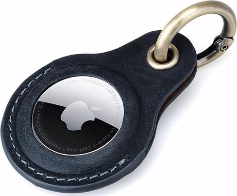Genuine Leather AirTag Keychain Holder Compatible with Apple AirTags Keyring, Anti Lost Secure Key Ring Case for Pet Collar Luggage Suitcase Tracking Travel, Protective Air Tag Key Chain Cover, Black in Kuwait