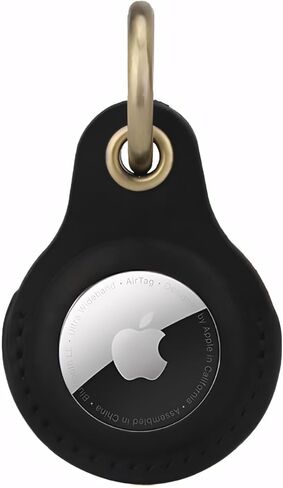 Genuine Leather AirTag Keychain Holder Compatible with Apple AirTags Keyring, Anti Lost Secure Key Ring Case for Pet Collar Luggage Suitcase Tracking Travel, Protective Air Tag Key Chain Cover, Black in Kuwait