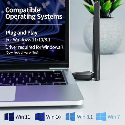 محول بلوتوث 6.0 للكمبيوتر الشخصي، جهاز استقبال دونجل USB طويل المدى 5dBi 150M USB، التوصيل والتشغيل، لسماعات الرأس، لوحة المفاتيح، الماوس، وحدة التحكم في الألعاب، مكبر الصوت، الكمبيوتر المحمول/سطح المكتب Windows 11/10/8.1/7 in Kuwait