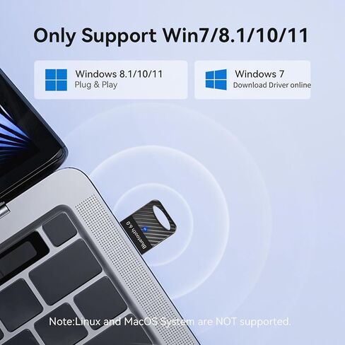 محول USB بلوتوث 6.0 للكمبيوتر الشخصي، دونجل بلوتوث يدعم توصيل 7 أجهزة في وقت واحد بسطح المكتب/الكمبيوتر المحمول للوحة المفاتيح والماوس وسماعات الرأس ومكبر الصوت، متوافق مع Windows 11/10/8.1/7 in Kuwait