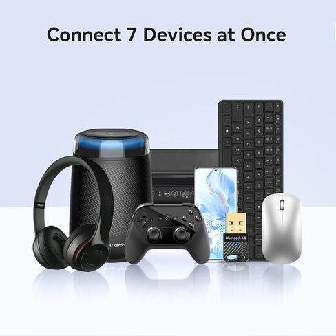 محول USB بلوتوث 6.0 للكمبيوتر الشخصي، دونجل بلوتوث يدعم توصيل 7 أجهزة في وقت واحد بسطح المكتب/الكمبيوتر المحمول للوحة المفاتيح والماوس وسماعات الرأس ومكبر الصوت، متوافق مع Windows 11/10/8.1/7 in Kuwait