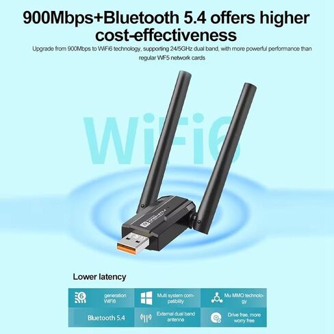 محول AX900 USB WiFi6 2.4G/5Ghz بلوتوث 5.4 USB دونغل 900Mbps جهاز استقبال لاسلكي WLAN لـ Win7/10/11(32/64 بت) in Kuwait