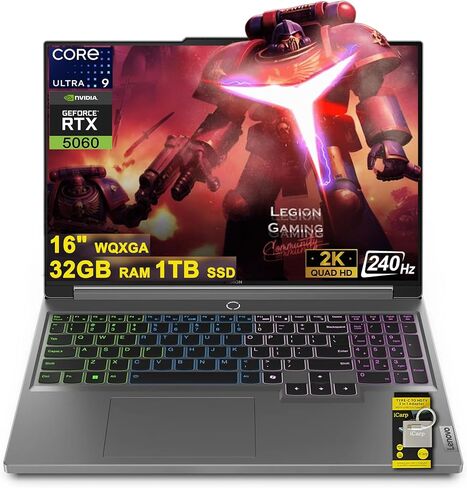 Lenovo Legion 5 Gaming AI Laptop 16" WQXGA 2560x1600 240Hz (100% DCI-P3, 500nits) Intel 24-core Ultra 9 275HX 32GB RAM 1TB SSD GeForce RTX 5060 (Up to 572 AI Tops) RGB Backlit Harman Win11Pro ICP Hub in Saudi Arabia