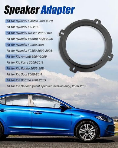 2 قطعة 6.5 بوصة باب السيارة مكبر صوت محول حلقة فاصل مناسبة لشركة Hyundai Elantra I30 Tucson Sonata XG300، تناسب Kia Amanti Forte Soul Optima Sedona، ABS دعامات محول مكبر الصوت الخلفي الأمامي in Saudi Arabia