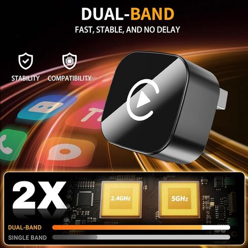 محول تشغيل السيارة بتصميم USB صغير، إصدار مطور 2025 من محول CarPlay اللاسلكي، يحول سلكيًا إلى لاسلكي، مناسب لأجهزة iPhone وAndroid، مزود بمنافذ USB/USB-C in Kuwait