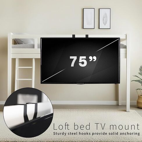 VIVO TV Hanger Bracket for 42 to 75 inch Flat and Curved Screens, Light Weight Steel Design, Height Adjustable Cross Bar, Loft Bed, Thin Door TV Mount, Max VESA 400x400, Black, MOUNT-TV02LB in Saudi Arabia