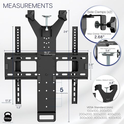 VIVO TV Hanger Bracket for 42 to 75 inch Flat and Curved Screens, Light Weight Steel Design, Height Adjustable Cross Bar, Loft Bed, Thin Door TV Mount, Max VESA 400x400, Black, MOUNT-TV02LB in Saudi Arabia