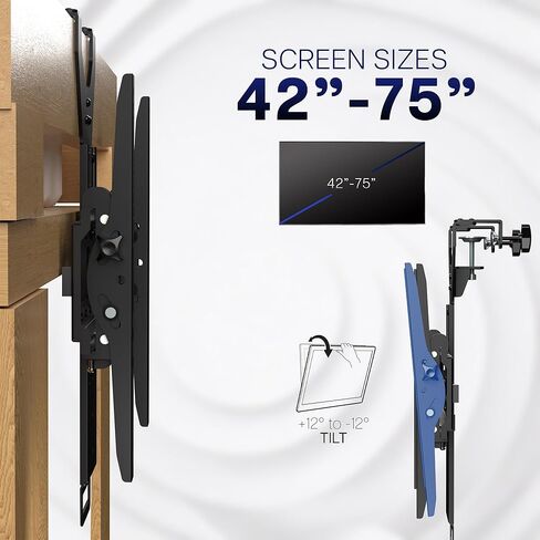 VIVO TV Hanger Bracket for 42 to 75 inch Flat and Curved Screens, Light Weight Steel Design, Height Adjustable Cross Bar, Loft Bed, Thin Door TV Mount, Max VESA 400x400, Black, MOUNT-TV02LB in Saudi Arabia