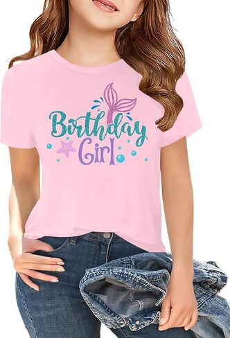 CAZYCHILD Birthday Girl Shirts Kids Birthday Party Outfit Toddler Baby Girls Gift Cute Short Sleeve Tees for 5-14Y in Saudi Arabia