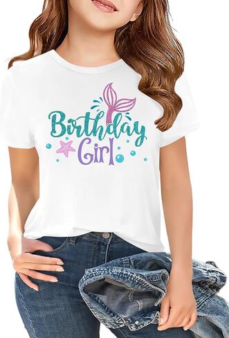 CAZYCHILD Birthday Girl Shirts Kids Birthday Party Outfit Toddler Baby Girls Gift Cute Short Sleeve Tees for 5-14Y in Saudi Arabia