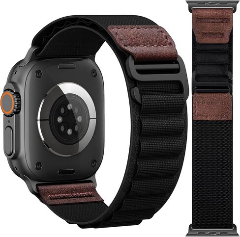 حلقة جبال الألب مع تصميم جلدي لساعة Apple Watch Ultra 3/2/1، مقاس 49 مم 46 مم 45 مم 44 مم 42 مم 41 مم 40 مم 38 مم للرجال والنساء، سوار رياضي من النايلون الناعم القابل للتمدد لسلسلة iWatch 11 10 9 8 7 6 5 4 3 2 1، SE 3 2 1 in Kuwait