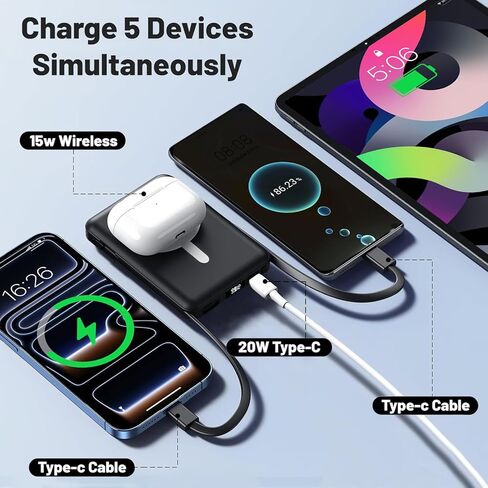 Azmuth لشاحن MagSafe المحمول، بنك طاقة مغناطيسي 10000 مللي أمبير في الساعة مع شاشة LED للشحن السريع 20 وات PD USB-C لحزمة بطارية MagSafe، شاحن سفر مغناطيسي لسلسلة iPhone 17/16/15/14/13/12 in Kuwait