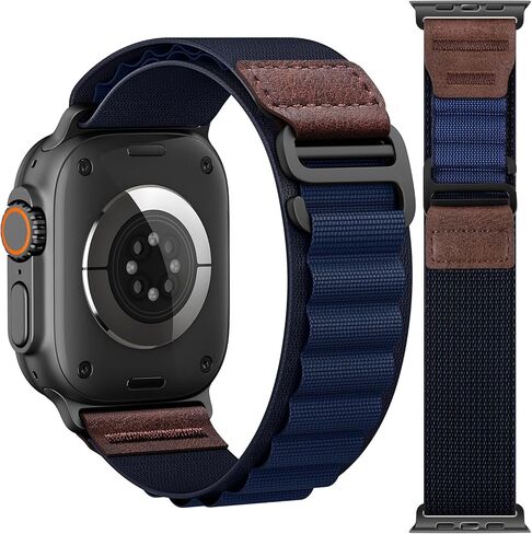 Alpine Loop with Leather Design for Apple Watch Ultra 3/2/1 Bands 49mm 46mm 45mm 44mm 42mm 41mm 40mm 38mm Men Women, Soft Stretchy Nylon Sport Band for iWatch Series 11 10 9 8 7 6 5 4 3 2 1, SE 3 2 1 in Kuwait