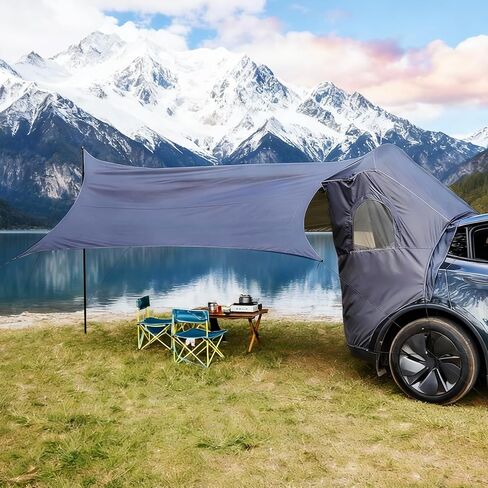 Camping Tent with Canopy for Tesla Model Y Juniper Accessories 2025 2026 [UPF50+ & Waterproof PU 3000mm] 420D Oxford Fabric Car Tailgate Shade Awning with Screen Net for 7-8 Person - Grey in Saudi Arabia