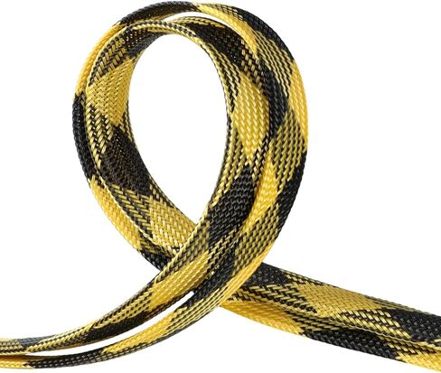 Braided Wire Loom Sleeve - Pet Proof Chew Resistant Cable Wrap, High Density Expandable Cable Sleeving for Automotive Wire Harness & PC Computer Case 16.4ft (Black Yellow, 16mm (5/8")) in Saudi Arabia