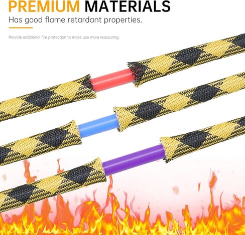 Braided Wire Loom Sleeve - Pet Proof Chew Resistant Cable Wrap, High Density Expandable Cable Sleeving for Automotive Wire Harness & PC Computer Case 16.4ft (Black Yellow, 16mm (5/8")) in Saudi Arabia
