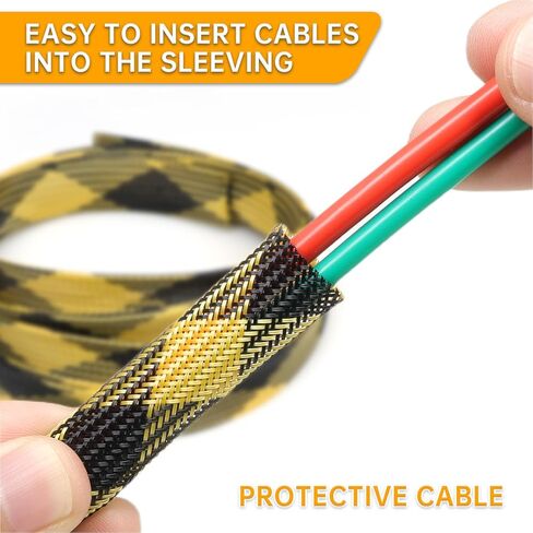 Braided Wire Loom Sleeve - Pet Proof Chew Resistant Cable Wrap, High Density Expandable Cable Sleeving for Automotive Wire Harness & PC Computer Case 16.4ft (Black Yellow, 16mm (5/8")) in Saudi Arabia