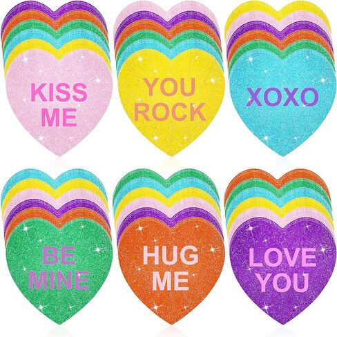 Fuutreo 60 Pcs Valentine's Day Glitter Heart Cutouts Paper Large 6 Inch Heart Shaped Conversation Cutouts Assorted Color Paper DIY Crafts for Bulletin Board Wedding Party Supplies (Pink Gradient) in Saudi Arabia