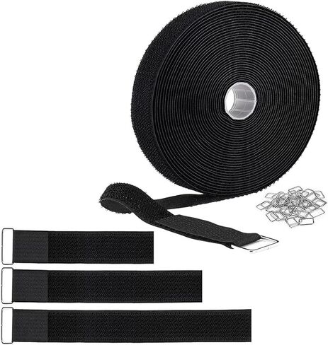 1 Inch x 16 Ft Adjustable Hook and Loop Cable Straps with 25 Metal Buckles, Cut-to-Length Reusable Fastening Ties for Organizer Storage Wire Management in Saudi Arabia