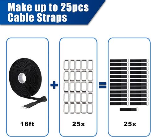1 Inch x 16 Ft Adjustable Hook and Loop Cable Straps with 25 Metal Buckles, Cut-to-Length Reusable Fastening Ties for Organizer Storage Wire Management in Saudi Arabia