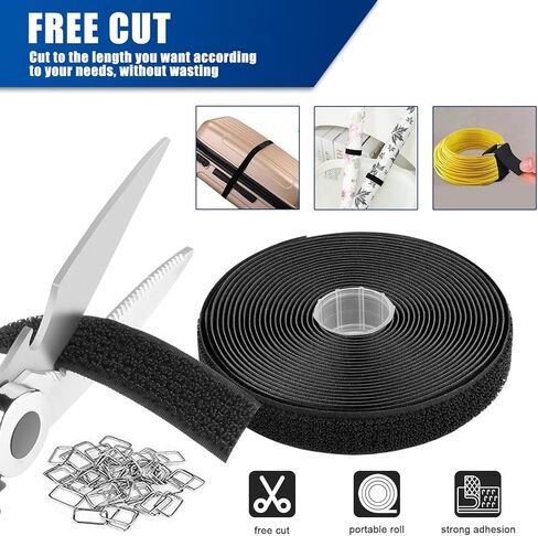 1 Inch x 16 Ft Adjustable Hook and Loop Cable Straps with 25 Metal Buckles, Cut-to-Length Reusable Fastening Ties for Organizer Storage Wire Management in Saudi Arabia