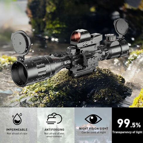 Qande 4-16x50AO نطاق البندقية أحمر / أخضر منعكس مضيء مع رؤية ليزر خضراء 4 نقطة حمراء شبكية ثلاثية الأبعاد لتركيب السكك الحديدية - 5 أوضاع سطوع مصباح يدوي in Kuwait