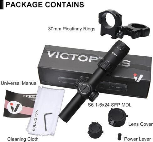 VICTOPTICS 1-6x24 ألياف 30 مم أنبوب المستوى البؤري الثاني Riflescope 6 مستويات مضيئة MIL شبكاني LPVO نطاق بندقية صفر إعادة ضبط قفل البرج مع حلقات نطاق ويفر للصيد والرماية المدمجة in Kuwait