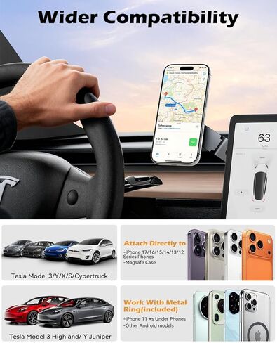 حامل هاتف CloudValley Tesla Model 3/Y، حامل معدني مغناطيسي للسيارة مع قوة مغناطيسية قوية، تصميم مخفي قابل للطي والتمديد، حامل شاشة Tesla لـ 3/Y/S/X/Cybertruck، مصمم لهاتف MagSafe iPhone in Saudi Arabia