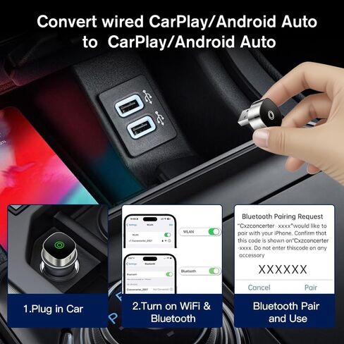 محول CarPlay لاسلكي 2 في 1 لهواتف iPhone ومحول تلقائي Android لاسلكي، توصيل وتشغيل اتصال USB/USB C، محول Apple Car Play اللاسلكي لنظام iOS/Android in Kuwait