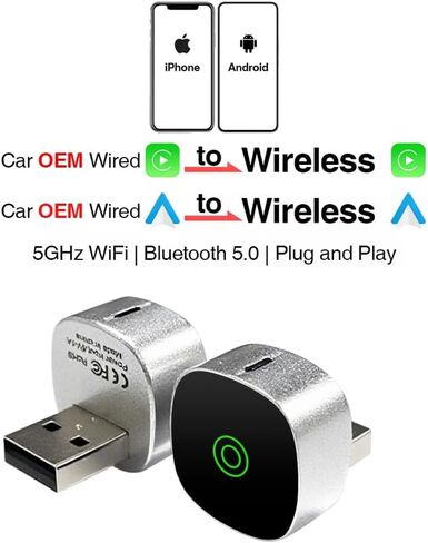 محول CarPlay لاسلكي 2 في 1 لهواتف iPhone ومحول تلقائي Android لاسلكي، توصيل وتشغيل اتصال USB/USB C، محول Apple Car Play اللاسلكي لنظام iOS/Android in Kuwait