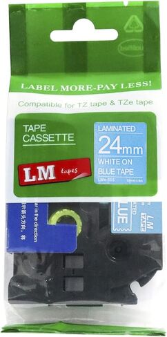 أشرطة LM - شريط TZe P-Touch ممتاز مقاس 1 بوصة (24 مم) أبيض على أزرق متوافق للاستخدام مع Brother PT-D610BT، PTD610BT، PT-D610، PTD610VP يتضمن صانع الملصقات حجم الشريط/دليل الألوان. in Kuwait