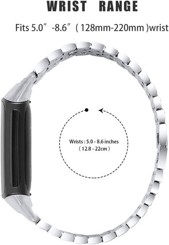 سوار Bling Diamond متوافق مع Fitbit Charge 6/ Charge 5، أساور معدنية أنيقة من الفولاذ المقاوم للصدأ حزام مقاوم للماء لسوار Fitbit Charge 5 (فضي) in Saudi Arabia