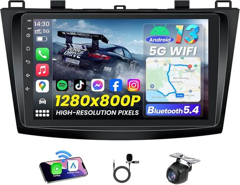 راديو السيارة لمازدا 3 2010-2013: 4+64G Android 13 ستيريو، CarPlay اللاسلكي ووحدة رأس Android Auto، شاشة لمس 9 بوصات GPS للملاحة، Bluetooth 5.4، FM، SWC in Kuwait