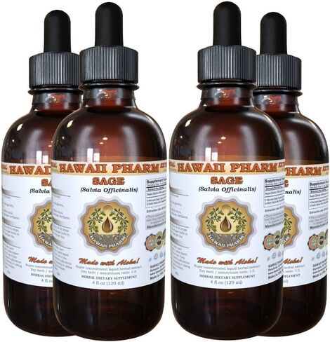 Sage Liquid Extract, Organic Sage (Salvia officinalis) Tincture, Herbal Supplement, Hawaii Pharm, Made in USA, 4 fl.oz in Saudi Arabia