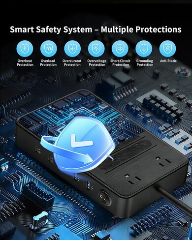 محطة شحن 85 وات لأجهزة متعددة، 7 محطات شحن USB مع 2 تيار متردد، 2 USB C، 3 USB A، قاعدة شحن منظم متعدد الأجهزة للعائلة - مصممة لهاتف iPhone iPad Android والكمبيوتر اللوحي، أسود in Saudi Arabia