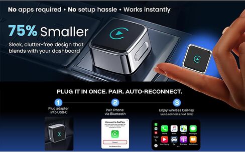 Ultra Compact Multi-User AUTO-Connect Wireless CarPlay Adapter 2026 for iPhone – Fast & Stable 5GHz Dual Band WiFi, Converts Wired to Wireless, USB-A/USB-C, for Cars 2016+, iOS 10+ in Saudi Arabia