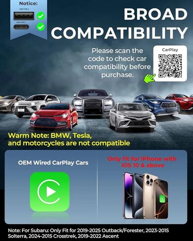 Ultra Compact Multi-User AUTO-Connect Wireless CarPlay Adapter 2026 for iPhone – Fast & Stable 5GHz Dual Band WiFi, Converts Wired to Wireless, USB-A/USB-C, for Cars 2016+, iOS 10+ in Saudi Arabia