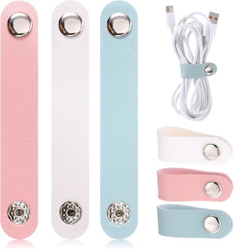 6 Pcs Leather Cord Organizer, Multipurpose Cable Organizer Reusable PU Cable Straps Clips Portable Cord Winder Keepers for Wire Ties Charging Cords Power Cords in Saudi Arabia