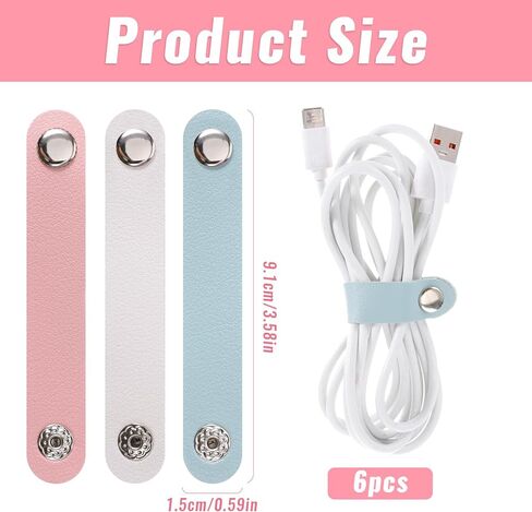 6 Pcs Leather Cord Organizer, Multipurpose Cable Organizer Reusable PU Cable Straps Clips Portable Cord Winder Keepers for Wire Ties Charging Cords Power Cords in Saudi Arabia