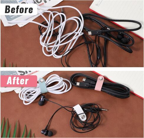 6 Pcs Leather Cord Organizer, Multipurpose Cable Organizer Reusable PU Cable Straps Clips Portable Cord Winder Keepers for Wire Ties Charging Cords Power Cords in Saudi Arabia