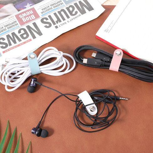 6 Pcs Leather Cord Organizer, Multipurpose Cable Organizer Reusable PU Cable Straps Clips Portable Cord Winder Keepers for Wire Ties Charging Cords Power Cords in Saudi Arabia