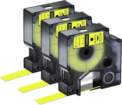3 عبوات متوافقة مع شريط صانع الملصقات Dymo D1 45010 S0720500 أسود على شريط ملصقات شفاف 12 مم 1/2 بوصة لـ LabelManager PC2 200 210D 220P 260 in Saudi Arabia