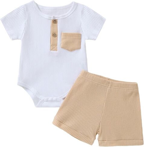 Baby Boy Outfits 2 Piece Short Sleeve Romper Top and Shorts Set Baby Boy Summer Clothes 0-18M in Saudi Arabia