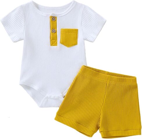 Baby Boy Outfits 2 Piece Short Sleeve Romper Top and Shorts Set Baby Boy Summer Clothes 0-18M in Saudi Arabia